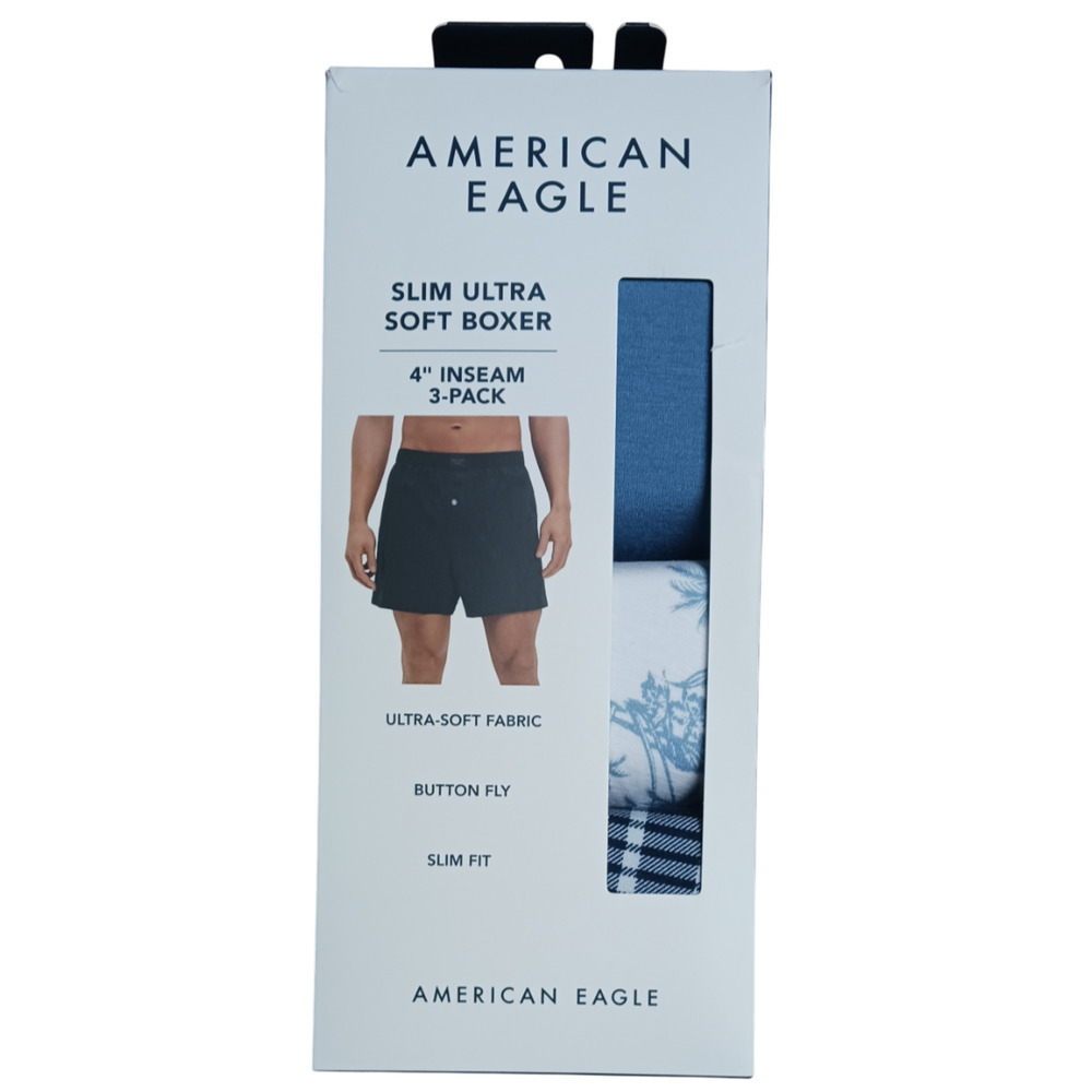 American Eagle Men’s Stretch Boxer 3-Pack Ultra Soft 4" Inseam XS (26-28) New